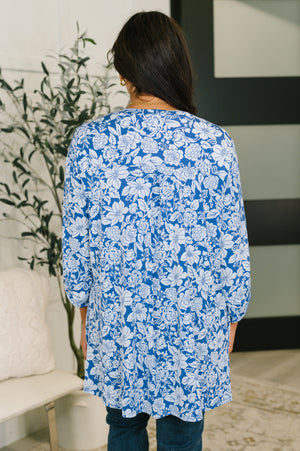 Lizzy Cardigan in Blue and White Floral by Dear Scarlett