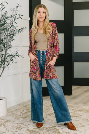 Lizzy Cardigan in Chocolate Paisley by Dear Scarlett