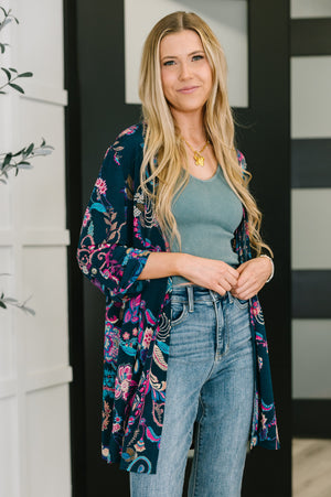 Lizzy Cardigan in Hunter Green Floral Paisley by Dear Scarlett