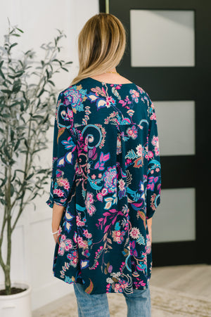 Lizzy Cardigan in Hunter Green Floral Paisley by Dear Scarlett