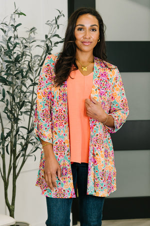 Lizzy Cardigan in Pink and Orange Floral Abstract by Dear Scarlett