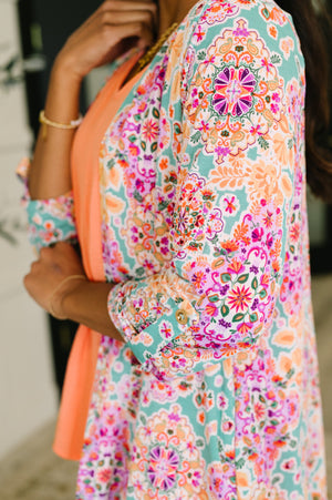 Lizzy Cardigan in Pink and Orange Floral Abstract by Dear Scarlett
