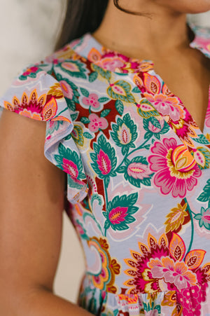 Lizzy Forever Flutter Sleeve Dress in White Multi Floral Paisley by Dear Scarlett