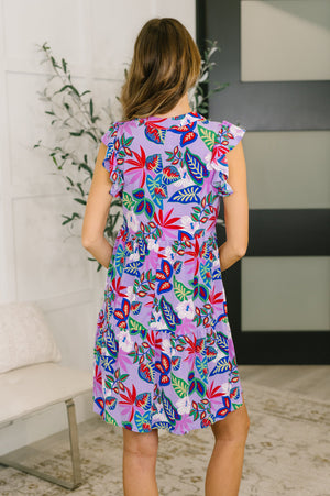 Lizzy Flutter Sleeve Dress in Multi Leaf by Dear Scarlett