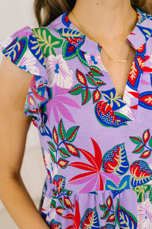 Lizzy Flutter Sleeve Dress in Multi Leaf by Dear Scarlett