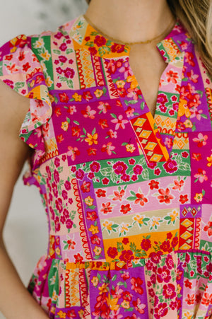 Lizzy Flutter Sleeve Dress in Patchwork Floral by Dear Scarlett