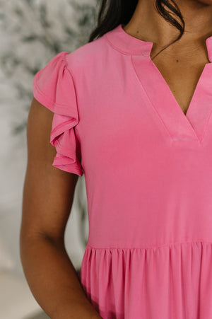 Lizzy Forever Flutter Sleeve Dress in Pink Glow by Dear Scarlett