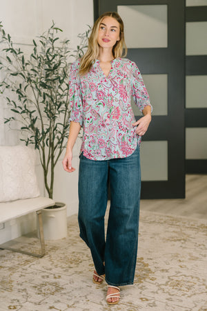 Lizzy Smock Top in Mint and Pink Floral Paisley by Dear Scarlett