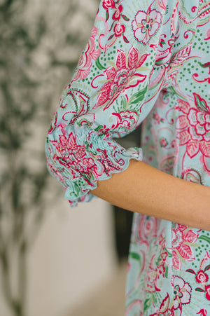 Lizzy Smock Top in Mint and Pink Floral Paisley by Dear Scarlett