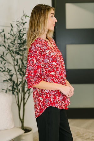 Lizzy Smock Top in Red and Pink Floral by Dear Scarlett