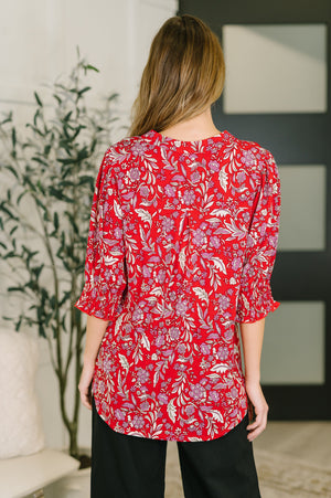 Lizzy Smock Top in Red and Pink Floral by Dear Scarlett