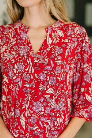 Lizzy Smock Top in Red and Pink Floral by Dear Scarlett