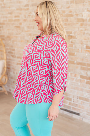 Lizzy Top in Mint and Pink Ikat