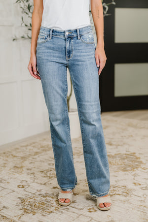Judy Blue Mid Rise Vintage Wash Destroy Hem Bootcut Jeans