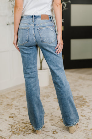 Judy Blue Mid Rise Vintage Wash Destroy Hem Bootcut Jeans
