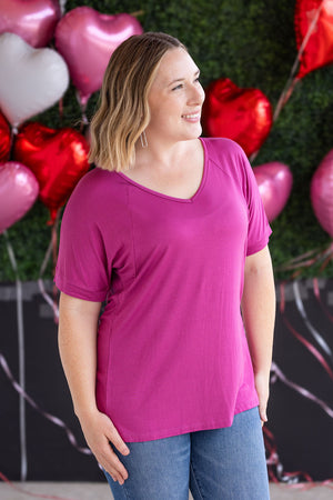 Bamboo V Neck Tee - Magenta by Michelle Mae