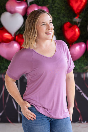 Bamboo V Neck Tee - Pink by Michelle Mae
