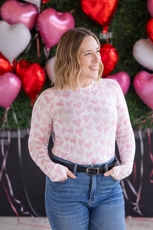 Blair Long Sleeve Top -  Blushing Pink Hearts by Michelle Mae
