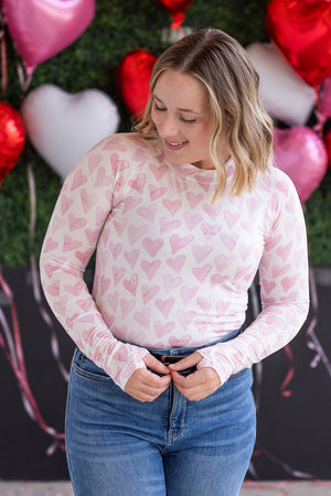 Blair Long Sleeve Top -  Blushing Pink Hearts by Michelle Mae