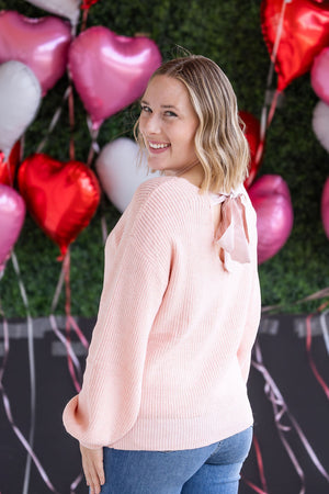 Bethany Bow Knit Sweater - Light Pink by Michelle Mae
