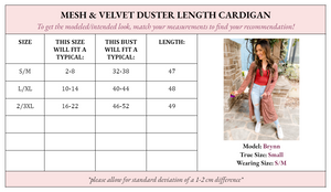 Mabel Mesh & Velvet Duster Cardigan - 2 colors