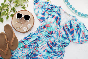 Millie Maxi Dress - Abstract Aqua Breeze by Michelle Mae