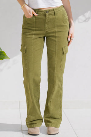 Judy Blue High Waist Straight Leg Cargo Jeans in Matcha Green