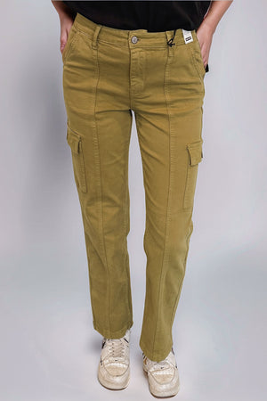 Judy Blue High Waist Straight Leg Cargo Jeans in Matcha Green