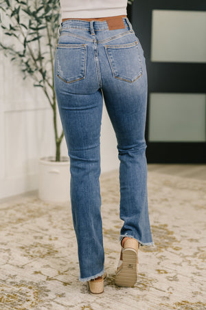 Judy Blue High Waist Distressed Bootcut Fray Hem Jeans
