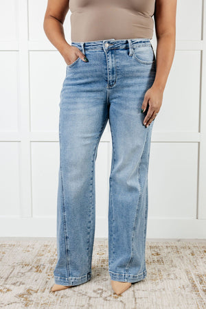 Judy Blue High Waist Side Seam Detail Wide Leg Retro Jeans