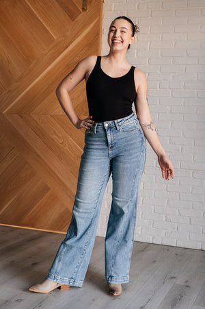 Judy Blue High Waist Side Seam Detail Wide Leg Retro Jeans