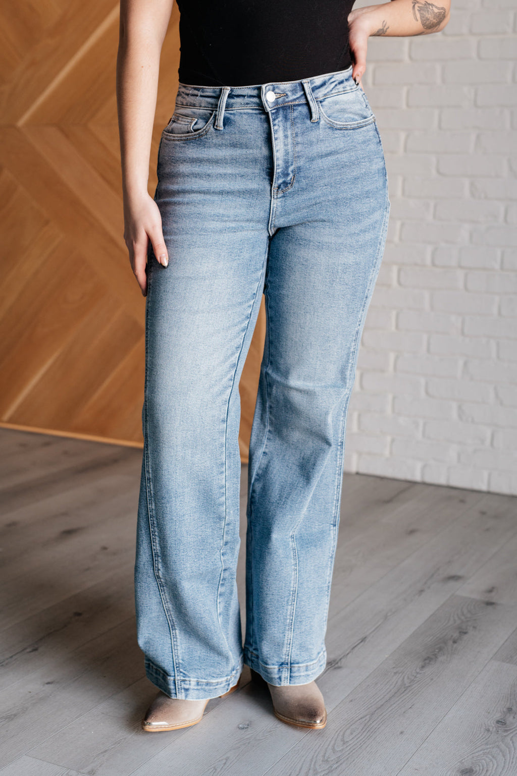 Judy Blue High Waist Side Seam Detail Wide Leg Retro Jeans