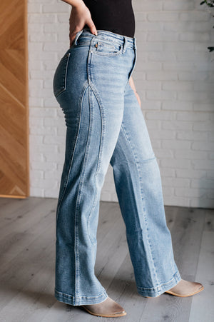 Judy Blue High Waist Side Seam Detail Wide Leg Retro Jeans