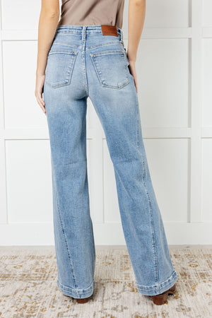 Judy Blue High Waist Side Seam Detail Wide Leg Retro Jeans