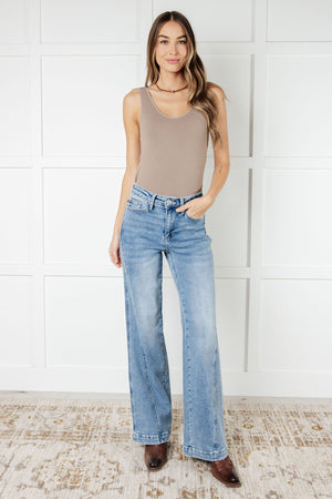 Judy Blue High Waist Side Seam Detail Wide Leg Retro Jeans