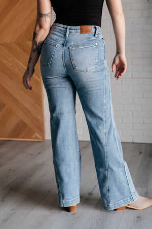 Judy Blue High Waist Side Seam Detail Wide Leg Retro Jeans