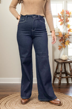 Judy Blue High Rise Tummy Control Retro Wide Leg Dark Denim Jeans