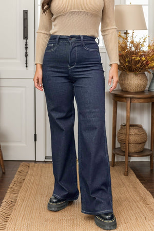 Judy Blue High Rise Tummy Control Retro Wide Leg Dark Denim Jeans