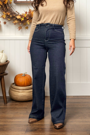 Judy Blue High Rise Tummy Control Retro Wide Leg Dark Denim Jeans