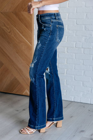 Judy Blue Mid Rise Hand Sand Distressed Bootcut Jeans