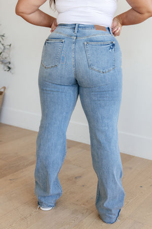 Judy Blue High Rise V Front Waistband Straight Leg Raw Hem Jeans