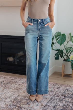 Judy Blue Mid Rise Wide Leg Trouser Jeans