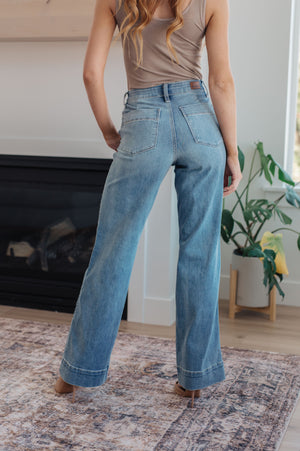 Judy Blue Mid Rise Wide Leg Trouser Jeans