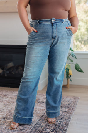 Judy Blue Mid Rise Wide Leg Trouser Jeans