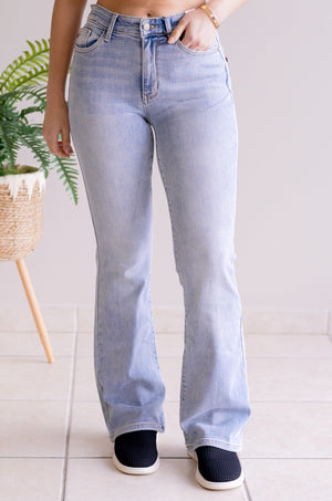 Judy Blue Mid Rise Brushed Thermal Bootcut Light Wash Jeans