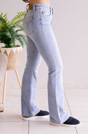 Judy Blue Mid Rise Brushed Thermal Bootcut Light Wash Jeans
