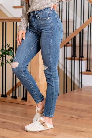 Judy Blue Mid Rise Tummy Control Distressed Slim Fit Jeans