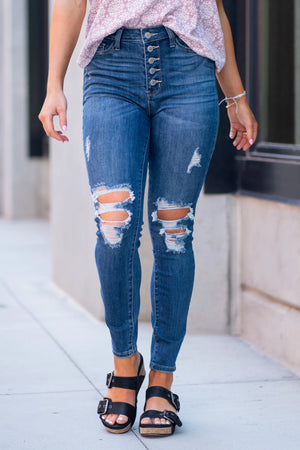 Judy Blue High Waist Button Fly Distressed Skinny Jean