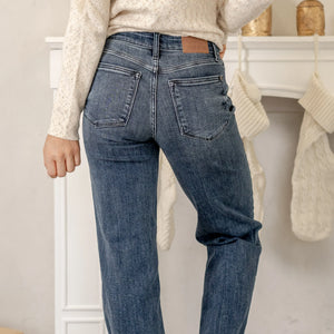 Judy Blue Mid Rise Wide Leg Raw Fray Hem Jeans