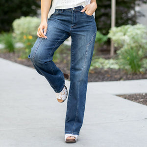 Judy Blue Mid Rise Western Seam Detail Straight Leg Jeans
